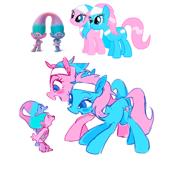 Size: 1843x2048 | Tagged: safe, artist:crasysam0, derpibooru import, aloe, lotus blossom, earth pony, pony, g4, chenille (trolls), female, happy, image, mare, open mouth, open smile, png, satin (trolls), siblings, sisters, smiling, spa twins, trolls, twins