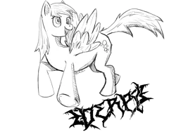 Size: 1600x1200 | Tagged: safe, derpibooru import, derpy hooves, pegasus, pony, g4, image, metal, monochrome, png, solo