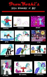 Size: 4899x7999 | Tagged: safe, artist:supahdonarudo, derpibooru import, fleur-de-lis, princess celestia, queen novo, oc, oc:icebeak, oc:ironyoshi, oc:sea lilly, alicorn, bird, classical hippogriff, cockatoo, hippogriff, puffin, seapony (g4), unicorn, g4, my little pony: the movie, art summary, book, bubble, camera, clothes, flight suit, horn, ice, image, jewelry, leaf, leaf pile, necklace, ocean, party, perching, pizza tower, png, rain, scarf, shirt, sweater, table, water