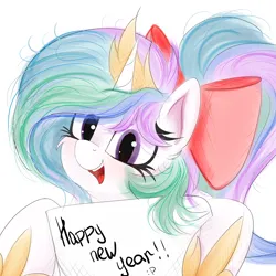 Size: 4000x4000 | Tagged: safe, artist:ser-p, derpibooru import, princess celestia, alicorn, pony, g4, absurd resolution, bow, hair bow, happy new year, holiday, image, png, solo