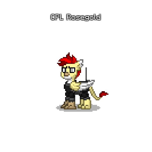 Size: 600x600 | Tagged: safe, artist:veprem, derpibooru import, oc, oc:rosegold, gryphon, fallout equestria, pony town, animated, armor, image, male, pixel art, png, radio, sprite, talon merc