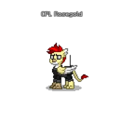 Size: 600x600 | Tagged: safe, artist:veprem, derpibooru import, oc, oc:rosegold, gryphon, fallout equestria, pony town, animated, armor, image, male, pixel art, png, radio, sprite, talon merc