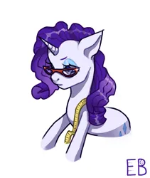 Size: 1725x2048 | Tagged: safe, artist:ebo0o, derpibooru import, rarity, pony, unicorn, bust, female, glasses, horn, image, jpeg, mare, measuring tape, portrait, rarity's glasses, signature, simple background, solo, white background