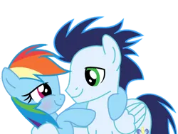 Size: 1280x968 | Tagged: safe, artist:soarindasher10, derpibooru import, rainbow dash, soarin', pegasus, pony, blushing, female, image, looking at each other, looking at someone, male, mare, png, shipping, simple background, smiling, smiling at each other, soarindash, stallion, straight, transparent background