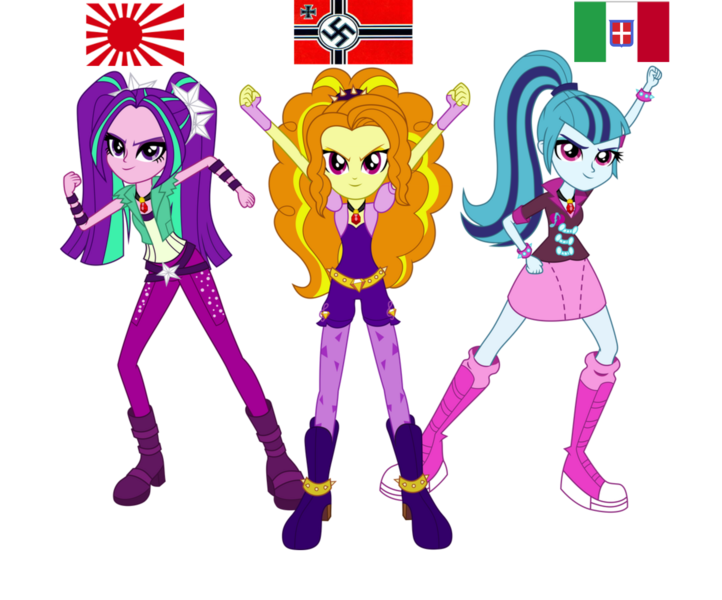 Size: 4937x4102 | Tagged: safe, artist:givralix, edit, vector edit, adagio dazzle, aria blaze, sonata dusk, human, equestria girls, g4, rainbow rocks, .svg available, .svg used, absurd resolution, adolf hitler, axis powers, battle of the bands, benito mussolini, boots, clothes, country, fascist italy, female, flag, german, german flag, germany, hideki tojo, image, imperial, imperial japan, iron cross, italian, italian flag, italian shield, italy, japan, japanese, japanese flag, looking at you, nazi, nazi deutschland, nazi germany, png, pose, rising sun, shoes, simple background, smiling, swastika, the dazzlings, trio, vector, vector used, white background, world war ii