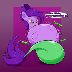 Size: 2000x2000 | Tagged: suggestive, artist:bestponies, derpibooru import, oc, oc:violet song, unofficial characters only, mermaid, merpony, monster pony, pony, abdominal bulge, belly, big belly, blushing, dialogue, female, female pred, fetish, gradient background, huge belly, image, impossibly large belly, jpeg, licking, licking lips, mare, muffled words, predator, same size vore, stomach noise, tongue out, unknown prey, vore