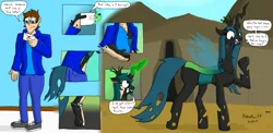 Size: 3903x1900 | Tagged: safe, artist:pokefan-tf, derpibooru import, queen chrysalis, changeling, changeling queen, human, g4, burning, clothes, female, glow, glowing horn, high res, horn, human to changeling, image, letter, love letter, male to female, png, reality shift, rule 63, torn clothes, transformation, transgender transformation