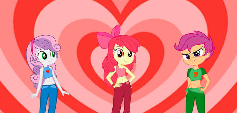 Size: 827x397 | Tagged: safe, artist:warioman69, derpibooru import, editor:warioman69, apple bloom, scootaloo, sweetie belle, human, equestria girls, g4, clothes, cutie mark crusaders, exposed belly, image, jpeg, midriff, sleeveless, tanktop, the powerpuff girls