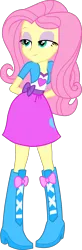 Size: 1069x3253 | Tagged: safe, artist:dustinwatsongkx, derpibooru import, fluttershy, equestria girls, g4, boots, clothes, clothes swap, cutie mark, cutie mark on clothes, eyeshadow, female, image, lidded eyes, makeup, png, ribbon, shoes, simple background, skirt, smiling, solo, transparent background, vest