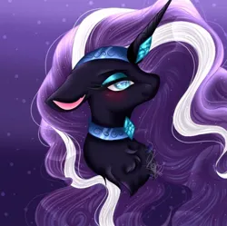 Size: 720x716 | Tagged: safe, artist:kayomii, derpibooru import, nightmare rarity, pony, unicorn, g4, blushing, bust, curved horn, ear piercing, female, horn, image, jewelry, jpeg, mare, old art, peytral, piercing, regalia, solo