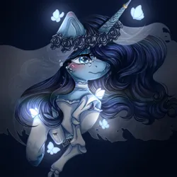 Size: 720x721 | Tagged: semi-grimdark, artist:kayomii, derpibooru import, ponified, butterfly, insect, pony, undead, unicorn, blushing, clothes, corpse bride, crying, dress, exposed bone, female, floral head wreath, flower, horn, image, jpeg, mare, solo, unshorn fetlocks, veil, wedding dress, wedding veil