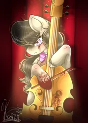 Size: 736x1030 | Tagged: semi-grimdark, artist:kayomii, derpibooru import, octavia melody, earth pony, pony, g4, blood, bow (instrument), bowtie, cello, cello bow, female, image, jpeg, mare, musical instrument, solo, song reference