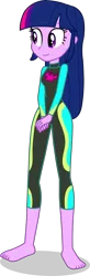 Size: 1281x3926 | Tagged: safe, alternate version, artist:dustinwatsongkx, derpibooru import, twilight sparkle, human, equestria girls, g4, accessory swap, barefoot, clothes, clothes swap, feet, female, fluttershy's wetsuit, image, my little pony equestria girls: better together, png, simple background, solo, swimsuit, swimsuit swap, transparent background, vector, wetsuit