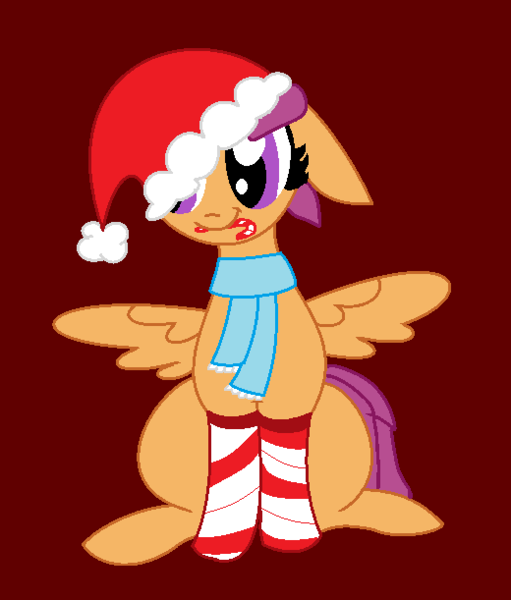 Size: 520x611 | Tagged: safe, artist:jadeharmony, artist:nei-bases, derpibooru import, scootaloo, pegasus, pony, base used, candy, candy cane, christmas, christmas socks, clothes, cute, cutealoo, female, filly, foal, food, hat, holiday, image, mouth hold, png, santa hat, scarf, sitting, smiling, socks, spread wings, wings