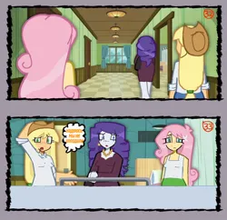 Size: 1114x1080 | Tagged: safe, artist:sazxto, derpibooru import, edit, applejack, fluttershy, rarity, human, comic:dashi went to pinkies place, comic, female, hospital, human female, image, jpeg, sad, translation, translator:agent00k0t