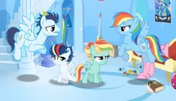 Size: 750x431 | Tagged: safe, artist:shadowandromedayt, derpibooru import, rainbow dash, soarin', oc, oc:cloud wind, oc:tornado dash, pegasus, pony, female, image, jpeg, male, mare, offspring, parent:rainbow dash, parent:soarin', parent:zephyr breeze, parents:soarindash, parents:zephdash, shipping, soarindash, stallion, straight