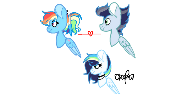 Size: 749x376 | Tagged: safe, artist:okamiplayzyt, derpibooru import, rainbow dash, soarin', pegasus, pony, female, image, male, mare, offspring, parent:rainbow dash, parent:soarin', parents:soarindash, png, shipping, simple background, soarindash, stallion, straight, transparent background