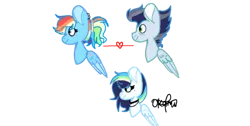 Size: 749x376 | Tagged: safe, artist:okamiplayzyt, derpibooru import, rainbow dash, soarin', pegasus, pony, female, image, male, mare, offspring, parent:rainbow dash, parent:soarin', parents:soarindash, png, shipping, simple background, soarindash, stallion, straight, transparent background