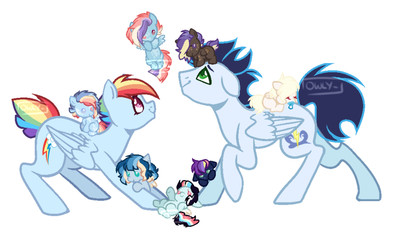 Size: 1029x625 | Tagged: safe, artist:ghostly-nightowl, derpibooru import, rainbow dash, soarin', pegasus, pony, female, foal, image, male, mare, offspring, parent:rainbow dash, parent:soarin', parents:soarindash, png, shipping, simple background, soarindash, stallion, straight, transparent background