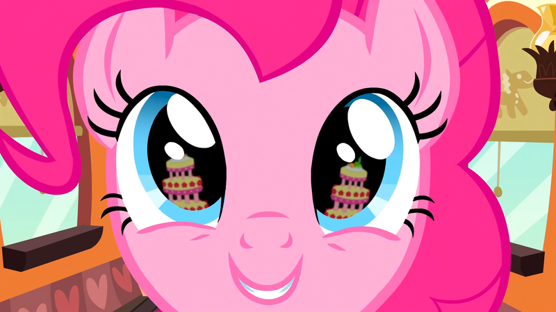 Size: 1920x1080 | Tagged: safe, derpibooru import, screencap, pinkie pie, earth pony, pony, g4, mmmystery on the friendship express, season 2, cake, eye reflection, female, food, image, mare, marzipan mascarpone meringue madness, my little pony, png, reflection, solo