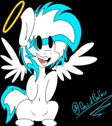 Size: 1600x1800 | Tagged: safe, artist:david_bal'air, derpibooru import, oc, oc:known pony, seraph, angel, belly, belly button, excited, halo, image, multiple wings, png, sitting, smiling, spread wings, wide eyes, wings