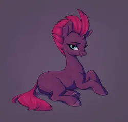 Size: 2100x2000 | Tagged: safe, artist:aquaticvibes, derpibooru import, tempest shadow, pony, unicorn, g4, broken horn, cute, eyelashes, female, hooves, horn, image, lighting, looking at you, lying down, mare, missing cutie mark, png, pretty pretty tempest, prone, side view, simple background, smiling, smiling at you, solo, tempestbetes