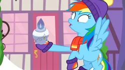 Size: 1914x1080 | Tagged: safe, derpibooru import, edit, edited screencap, screencap, rainbow dash, litwick, pegasus, g4, image, jpeg, my little pony, my little pony best gift ever, pokémon