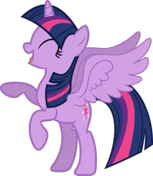 Size: 3098x3549 | Tagged: safe, artist:porygon2z, derpibooru import, edit, vector edit, twilight sparkle, twilight sparkle (alicorn), alicorn, pony, g4, eyes closed, image, open mouth, open smile, png, simple background, smiling, solo, spread wings, transparent background, vector, wings