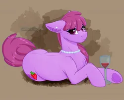 Size: 1946x1576 | Tagged: safe, artist:decemberbreeze, derpibooru import, berry punch, berryshine, g4, alcohol, ear piercing, earring, glass, image, jewelry, jpeg, necklace, pearl necklace, piercing, solo, wine, wine glass