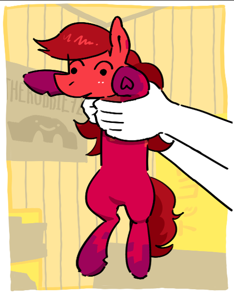 Size: 485x612 | Tagged: safe, artist:the---robbie72, derpibooru import, oc, oc:apricot jam, unofficial characters only, earth pony, human, pony, holding a pony, hoof heart, image, longcat, male, no sclera, offscreen character, png, ponified animal photo, solo focus, stallion, underhoof