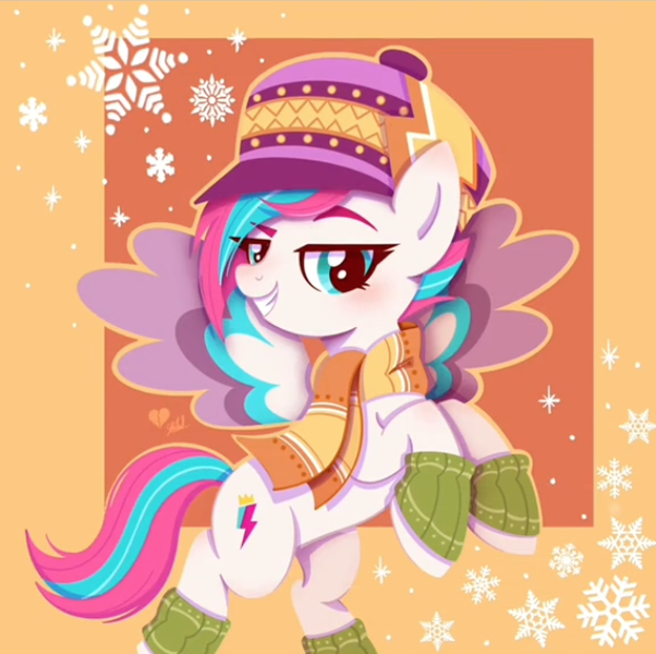 Size: 608x606 | Tagged: safe, artist:ghots_of_anarchy, derpibooru import, zipp storm, pegasus, pony, g5, my little pony: make your mark, clothes, female, image, looking at you, mare, passepartout, png, solo, winter outfit, winter wishday