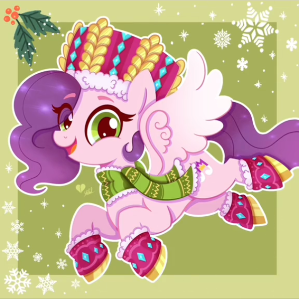 Size: 608x607 | Tagged: safe, artist:ghots_of_anarchy, derpibooru import, pipp petals, pegasus, pony, g5, my little pony: make your mark, clothes, female, image, looking at you, mare, passepartout, png, solo, winter outfit, winter wishday