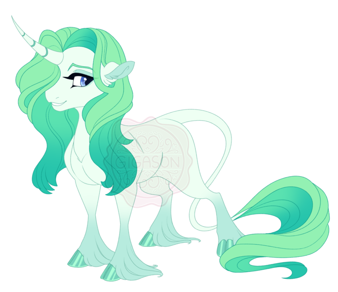 Size: 4400x3800 | Tagged: safe, artist:gigason, derpibooru import, oc, oc:emerald empire, pony, unicorn, cloven hooves, female, horn, image, mare, offspring, parent:clover the clever, parent:rarity, png, simple background, solo, transparent background, unshorn fetlocks