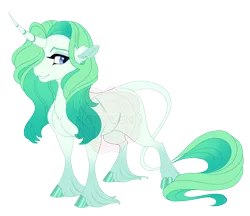 Size: 4400x3800 | Tagged: safe, artist:gigason, derpibooru import, oc, oc:emerald empire, pony, unicorn, cloven hooves, female, horn, image, mare, offspring, parent:clover the clever, parent:rarity, png, simple background, solo, transparent background, unshorn fetlocks