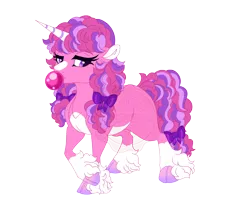 Size: 4300x3600 | Tagged: safe, artist:gigason, derpibooru import, oc, oc:bubblegum bell, pony, unicorn, bubblegum, cloven hooves, female, food, gum, horn, image, mare, offspring, parent:clover the clever, parent:pinkie pie, png, simple background, solo, transparent background