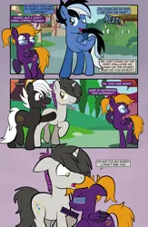 Size: 1920x2948 | Tagged: safe, artist:alexdti, derpibooru import, oc, oc:bass sparks, oc:purple creativity, oc:shadow gear, oc:thistle tube, unofficial characters only, earth pony, pegasus, pony, unicorn, comic:quest for friendship retold, glasses, horn, image, male, png, scrunchy face, stallion