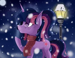 Size: 3640x2840 | Tagged: safe, artist:krymak, derpibooru import, twilight sparkle, unicorn, horn, image, night, png, snow