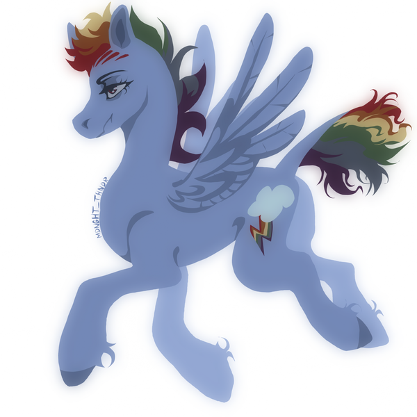 Size: 1919x1919 | Tagged: safe, artist:mdnght-thndr, derpibooru import, rainbow dash, pegasus, pony, female, image, leonine tail, mare, png, short mane, signature, simple background, solo, tail, white background