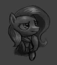 Size: 1840x2108 | Tagged: safe, artist:generic namefag, derpibooru import, fluttershy, pony, g4, clothes, dark, drawthread, female, grayscale, image, jpeg, mare, monochrome, solo, sweater, touching chin