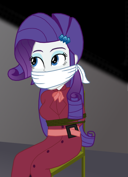 Size: 411x565 | Tagged: safe, artist:robukun, derpibooru import, edit, rarity, human, equestria girls, g4, bondage, bound and gagged, cloth gag, cropped, detective rarity, female, gag, image, png, solo