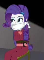 Size: 411x565 | Tagged: safe, artist:robukun, derpibooru import, edit, rarity, human, equestria girls, g4, bondage, bound and gagged, cloth gag, cropped, detective rarity, female, gag, image, png, solo