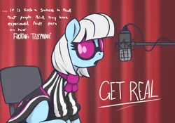 Size: 3000x2100 | Tagged: suggestive, artist:t72b, derpibooru import, photo finish, ponified, earth pony, pony, g4, chair, clothes, david lynch, dress, female, glasses, image, mare, microphone, neckerchief, png, reference, sitting, solo, vulgar