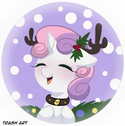 Size: 2028x2048 | Tagged: safe, artist:eltrash_art6, derpibooru import, part of a set, apple bloom, scootaloo, sweetie belle, pony, g4, antlers, blushing, christmas, cute, cutie mark crusaders, diasweetes, eyes closed, female, filly, foal, holiday, holly, holly mistaken for mistletoe, horn, icon, image, jpeg, profile picture, reindeer antlers, smiling, snow, solo