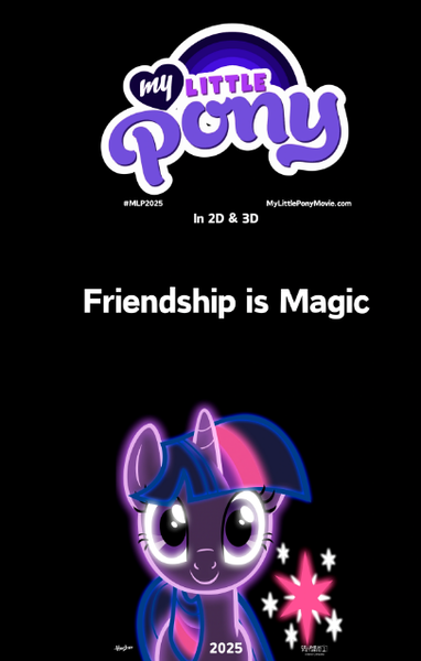 Size: 406x638 | Tagged: safe, artist:keroncaton3, derpibooru import, screencap, twilight sparkle, twilight sparkle (alicorn), alicorn, g4, 2025, columbia pictures, cutie mark, grin, hasbro, hasbro logo, image, logo, movie, movie poster, my little pony, outline, png, smiling, title