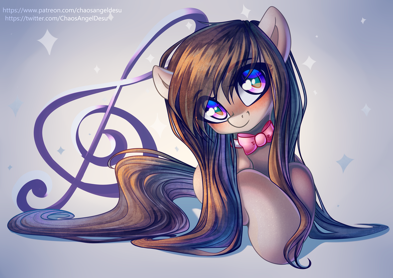 Size: 1414x1000 | Tagged: safe, artist:chaosangeldesu, derpibooru import, octavia melody, earth pony, pony, g4, blushing, bowtie, cute, eye clipping through hair, eyebrows, eyebrows visible through hair, female, heart, heart eyes, image, long mane, looking at you, lying down, mare, music notes, octavia's bowtie, png, prone, smiling, smiling at you, solo, tavibetes, treble clef, wingding eyes