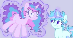 Size: 1751x916 | Tagged: safe, anonymous artist, artist:anonymous, derpibooru import, star dreams, oc, oc:dreamlight wishes, pony, unicorn, g4, duo, duo male and female, female, floating, funny, horn, image, magic, male, mare, png, purple magic, silly, stallion