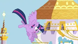 Size: 1280x720 | Tagged: safe, derpibooru import, screencap, twilight sparkle, twilight sparkle (alicorn), alicorn, g4, princess twilight sparkle (episode), canterlot, flying, image, jpeg, my little pony, solo