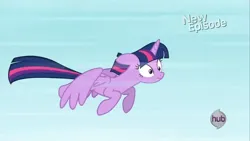 Size: 1280x720 | Tagged: safe, derpibooru import, screencap, twilight sparkle, twilight sparkle (alicorn), alicorn, g4, princess twilight sparkle (episode), female, flying, hub logo, image, jpeg, logo, my little pony, solo, the hub