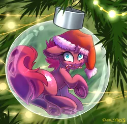 Size: 2400x2330 | Tagged: safe, alternate version, artist:yuris, derpibooru import, tempest shadow, pony, unicorn, g4, :3, advertisement, ball, bauble, broken horn, candy, candy cane, christmas, christmas ornament, christmas tree, commission, cute, decoration, food, frog (hoof), garland, glass, hat, holiday, horn, image, looking at you, looking back, micro, multi ych "christmas ball", png, santa hat, scar, sitting, smiling, smiling at you, solo, tree, underhoof, ych result, your character here