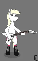 Size: 1250x2000 | Tagged: safe, artist:feraline(r), derpibooru import, oc, oc:aryanne, earth pony, pony, bipedal, boots, clothes, electric guitar, guitar, hoof hold, image, musical instrument, nazi, nazipone, png, shoes, simple background, socks